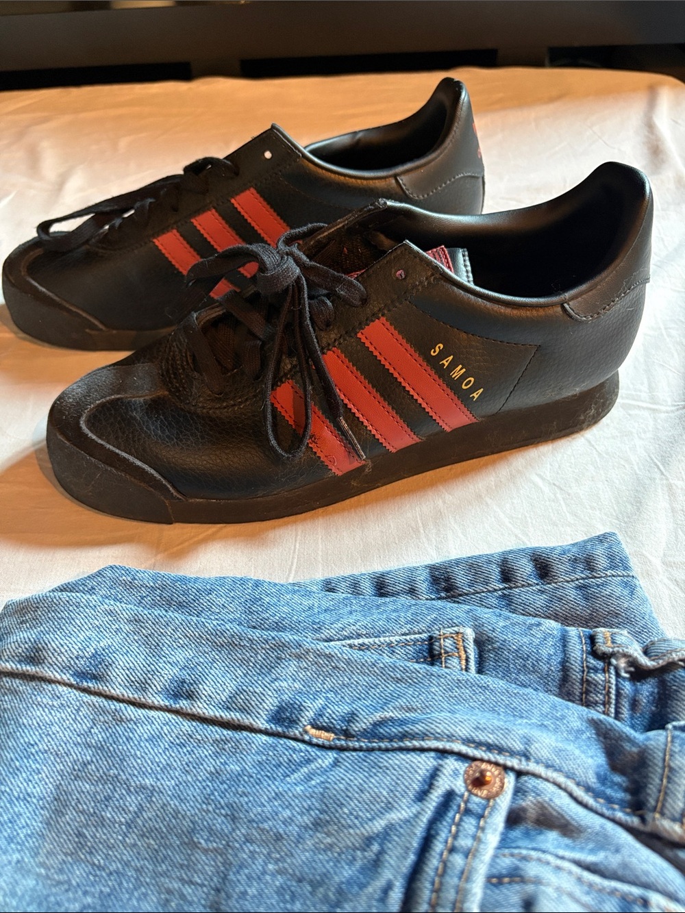 adidas Samoa Black Sneakers with Red Stripes
